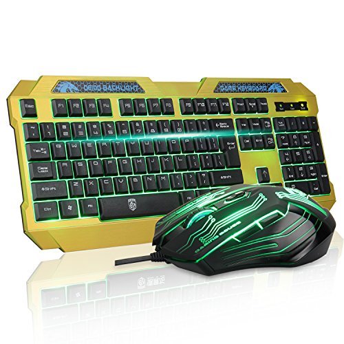 Green Backlit Gaming Keyboard and Mouse SetBlueFinger USB Wired LED