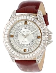 Geneve Elegante Unisex 5154_brown Swarovski Crystal Leather Watch
