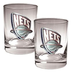 New Jersey Nets NBA 2pc Rocks Glass Set - Primary Logo by Great American Products