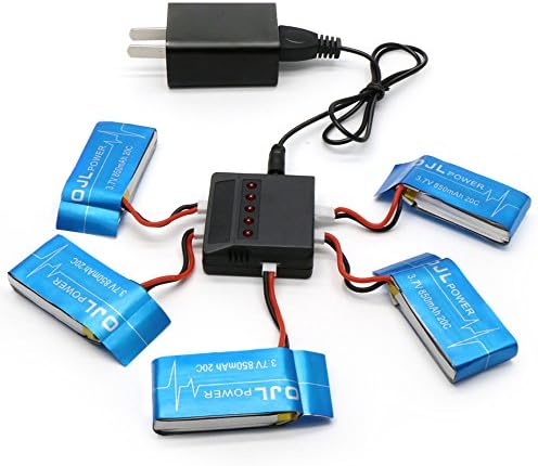 Lamhi 5 Pcs 3.7V 850mAh 20C LiPo Battery + 5 Port Charger with Power Adapter Kits for Syma X5 X5C X5SC X5SW CX-30W RC Drone Quadcopter,Gift box