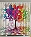 Ambesonne Abstract Shower Curtain, Colorful Blooming Spring Season Tree with Butterflies Pastoral Nature Illustration, Cloth Fabric Bathroom Decor Set with Hooks, 69