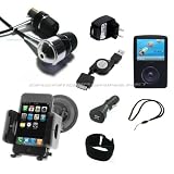 DreamBargains Premium Sansa Fuze 8-piece Accessory Bundle Kit - Soft Slicone Sleeve Case - Black + Adjustable Armband + Neckstrap - Black + Retractable USB Charge and Sync Cable + USB Car Charger + USB Home / Travel Charger + Durable Metallic Sound Isolating In-Ear Earphones + Fully Adjustable Windshield Car Mount - Black