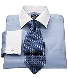 Traveler Pinpoint Solid Spread Collar,French Cuff Dress Shirt Big or Tall