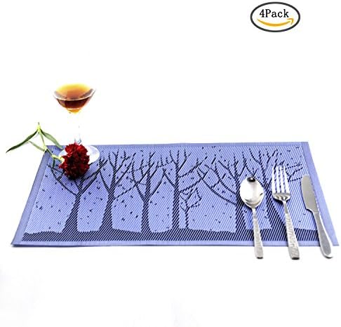 Placemats, Eshop99 Leaf Design Thickened PVC Insulation Heat Stain Resistant Anti-Skid Eat Mats, Useful Table Mat Kitchen Gadget Set of 4 (Blue)