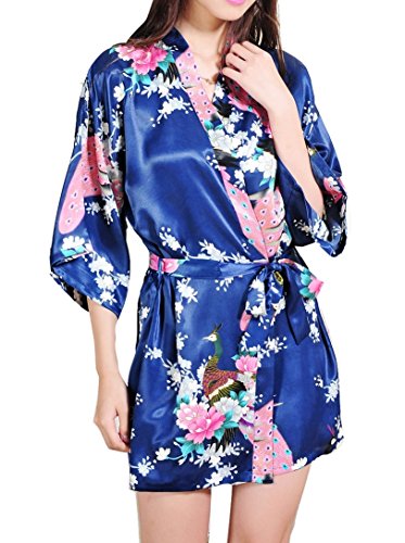 SexyTown Women's Kimono Robe - Peacock & Blossoms Short Style