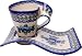 Polish Pottery Ceramika Boleslawiec, 0255/162, Coffee and Cake Set Fala, 1 1/4 Cups, Royal Blue Patterns with Blue Pansy Flower Motif
