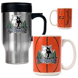 Minnesota Timberwolves NBA Stainless Steel Travel Mug & Gameball Ceramic Mug Set - Primary Logo by Great American Products