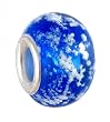 Pandora Style Charm Bead (Z332) Glass Style (14mm x 10mm) (fits Troll too) ~ Blue with White Specks
