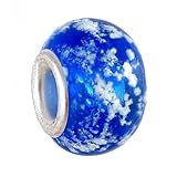 Pandora Style Charm Bead (Z332) Glass Style (14mm x 10mm) (fits Troll too) ~ Blue with White Specks