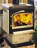 1900S Large 26 EPA Pedestal Wood Burning Stove Black Louvers Porcelain Enamel Almond Finish