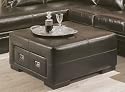 Contemporary Dark Brown Leather Storage Cocktail Coffee Table Ottoman