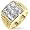 Mens Ring - With Clear CZs - Cubic Zirconia Studded Flat Mens Ring, Watch Style SidesTwo -Toned, Gold, Rhodium, 11