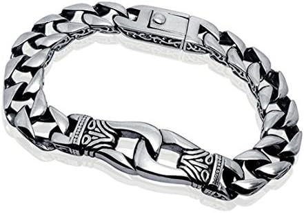 Large Heavy Wide Boxing Glove Stainless Steel Biker Mens Bangle Bracelet, Silver