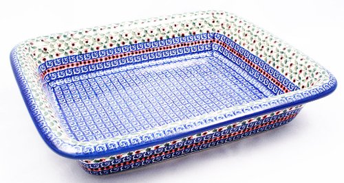 Polish Pottery Rectangular Rolled Edge Baker 2 3/4