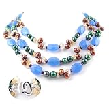 Triple Strand Necklace made of Freshwater Cultured Pearls, Cystals, Amber and Agate *** Augustina Jewelry Special Design !