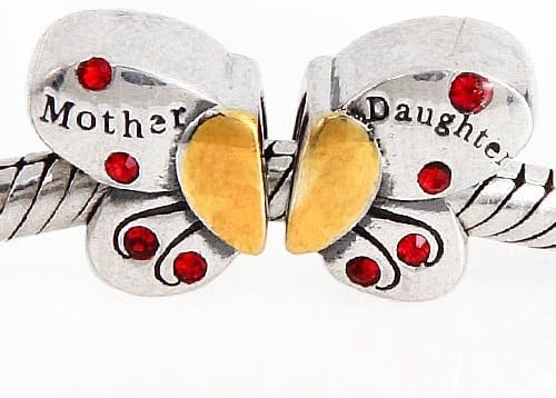 Hoobeads 925 Sterling Silver Mother Daughter Charms Separable Butterfly Bead Fits Pandora Charms Bracelet (Red)