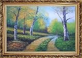 IMAGE OF Landscape Tree Oil Painting 24 x 36 inches, with Ornate Antique Dark Gold Wood Frame