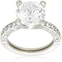 Platinum Plated Sterling Silver "100 Facets Collection" Solitaire Cubic Zirconia Ring with Channel-Set Cubic Zirconia Accent, Size 6