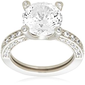 Platinum Overlay Sterling Silver Solitaire Cubic