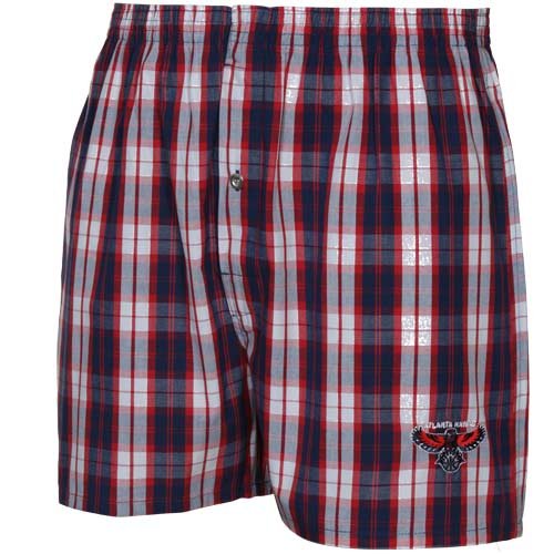 NCAA Atlanta Hawks Red-Navy Blue Plaid Historic Embroidered Boxer Shorts (Medium)