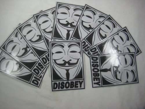 masks guy fawkes:Anonymous DISOBEY sticker pack x 10 Guy Fawkes Anon mask