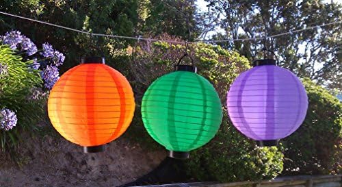 Purple/green/yellow Chinese Lantern Set - Nylon Lamp for Outdoor Hanging - 3-pack Large Round Ball Set for Gardens, Patio, Deck and Party - Decorative Indoor Style with Lifetime Warranty