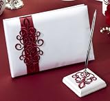 Red Scroll Guest Book and Pen Set.