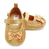 Gold Soft Sole Crib Ribbon Bow Mary Jane Shoes Infant Girls 1B-4B