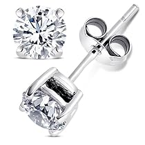 2.00 Carat Cubic Zirconia Earrings. Set in 925 Sterling Silver Nickel Free Settings. 6.50mm Each Round Stone. 1.00 Carat Each. Nickel Free