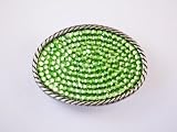 Handmade Small Oval Belt Buckle Covered in Peridot Swarovski Crystals With Belt