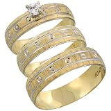 10k Gold 3-Piece Trio His (5.5mm) & Hers (4.5mm) 0.25 Carat White Sapphire Wedding Ring Band Set w/ Rhodium Accent (Available in Ladies Sizes 5 to10 & Men's Sizes 8 to 14) Ladies Size 7
