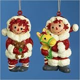 Set of 2 Raggedy Ann & Andy In Santa Suit Costumes Christmas Ornaments
