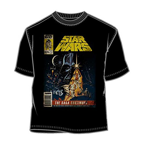 Star Wars Saga Continues Comic Book Cover Adult T-shirt - Black (XXX-Large)