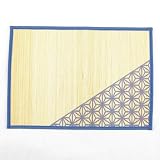 4 Bamboo Placemats Blue Border, Blue Geometric Pattern
