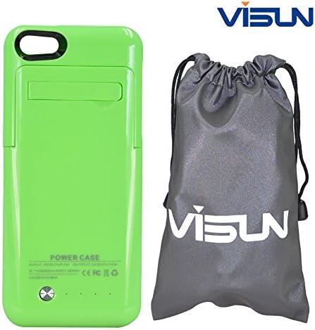 Visun 2200mAh Slim External Rechargeable Backup Battery Charger Charging Case Cover with Pop-Out Kickstand and Visun Waterproof Bag for iPhone 5 5C 5S (Green)