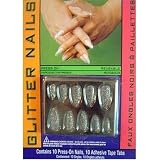 Fingernails Metallic Black Silver Glittered Press on Fake False Finger Nails Halloween Costume Accessory