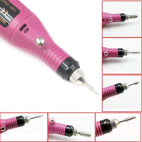 Mofun Variable Speed Rotary Detail Carver Deep Pink Electric Pen-Shape Nail Art File Drill + 6 Bits Acrylic UK plug