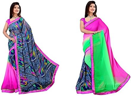 Fancy Half Printed and Half Dyed Georgette&amp;chiffon Saree With Bhagalpuri Border GF89