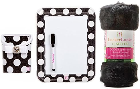 Locker Lookz Dry Erase Board with Marker, Rug &amp; Storage Bin Set - 2015 Limited Edition (Set of 3) (White Polka Dot)