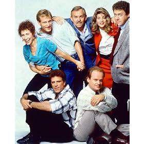 KIRSTIE ALLEY AS REBECCA HOWE, TED DANSON AS SAM MALONE, KELSEY GRAMMER AS DR. FRASIER WINSLOW CRANE, WOODY HARRELSON AS WOODROW TIBERIUS 'WOODY' BOYD, JOHN RATZENBERGER AS CLIFFORD C 'CLIFF' CLAVIN JR, GEORGE WENDT AS HILARY NORMAN 'NORM' PETERSON FROM CHEERS #3 - Photo cin�matographique en couleur - AFFICHE - 60x50cm