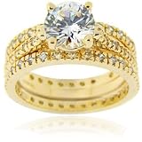 Paris Jewelry 18k Gold over Silver Diamond Bridal 3 Ring Set