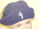 Ht44, Hand Crocheted Navy Gimp Floppy Hat with Ivory Monogram Letter