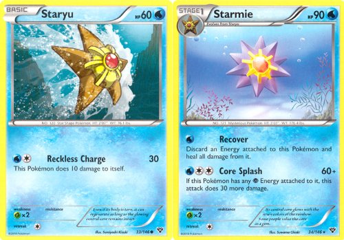 Staryu and Starmie - Rare Pokemon Card Evolution Set (XY #33/146 and #34/146)