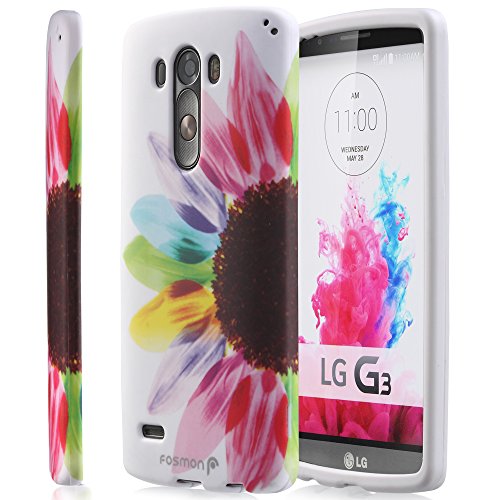 Fosmon MATT-DESIGN Rubberized Protective Hard Case for LG G3 [All carriers] - Retail Packaging (Colorful Sunflower)