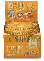 Late July Organic Bite Size Cheddar Cheese Crackers, 8-Count Boxes (Pack of 4)