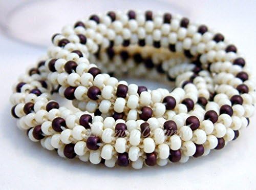 Bead Crochet Bracelet, Berries and Cream, Maroon and Ivory