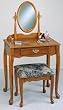 Nostalgic Oak Vanity Table, Mirror and Bench By Powell Furniture