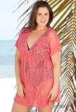 Beach Belle® Coral Crochet Cap Sleeve V-Neck Dress - Women's Swimwear Plus Size Swimsuits