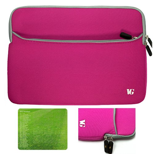 Dual Pocket Neoprene Sleeve Case for 13 inch Apple MacBook Pro MC700LL/A MC724LL/A MC516LL/A Laptop Computers (Magenta)