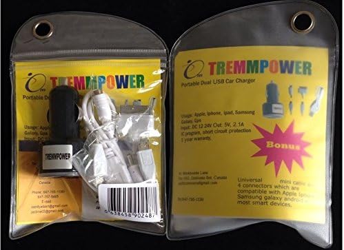 Car charger, Dual-USB, 2.1A Rapid Adapter with 4 Universal connectors for Apple iPhone, iPad, tablets and other mobile devices